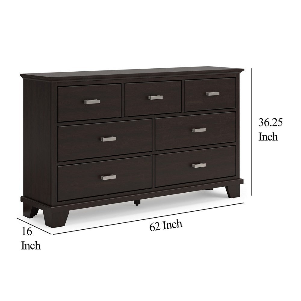 Ashley Teno Wide Dresser | 7 Drawer Nickel Handles | Dark Brown Solid Wood BM327963