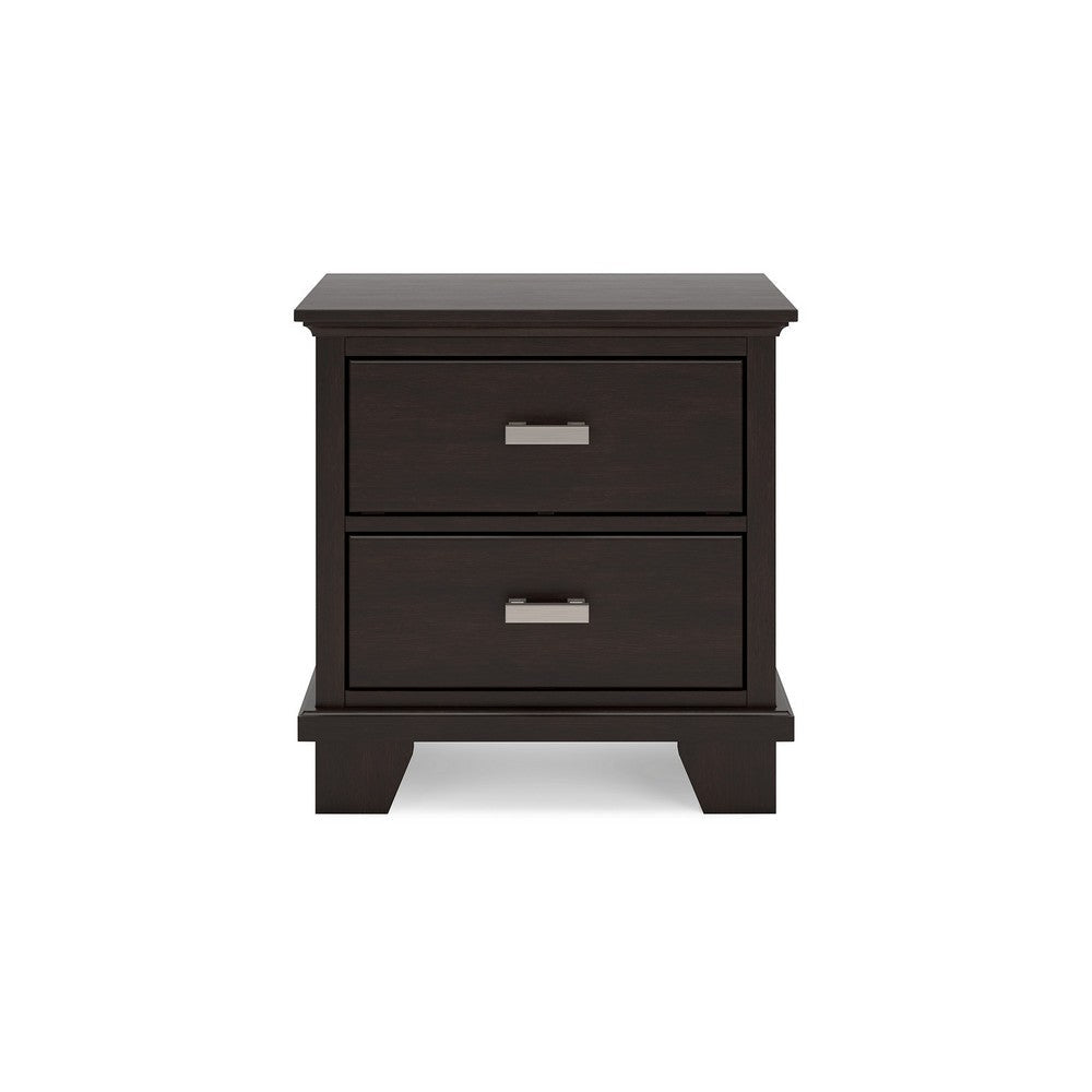 Ashley Teno Nightstand | 2 Drawers | Nickel Handles | Dark Brown Solid Wood BM327965