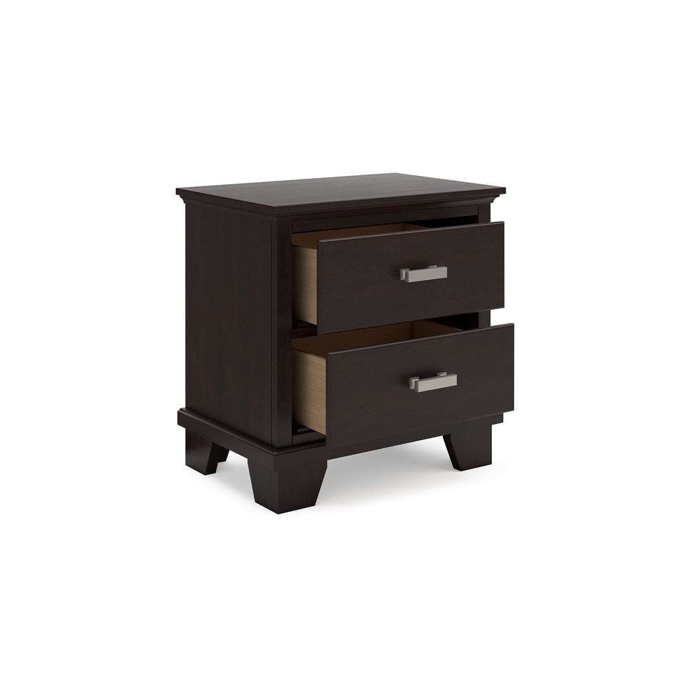 Ashley Teno Nightstand | 2 Drawers | Nickel Handles | Dark Brown Solid Wood BM327965