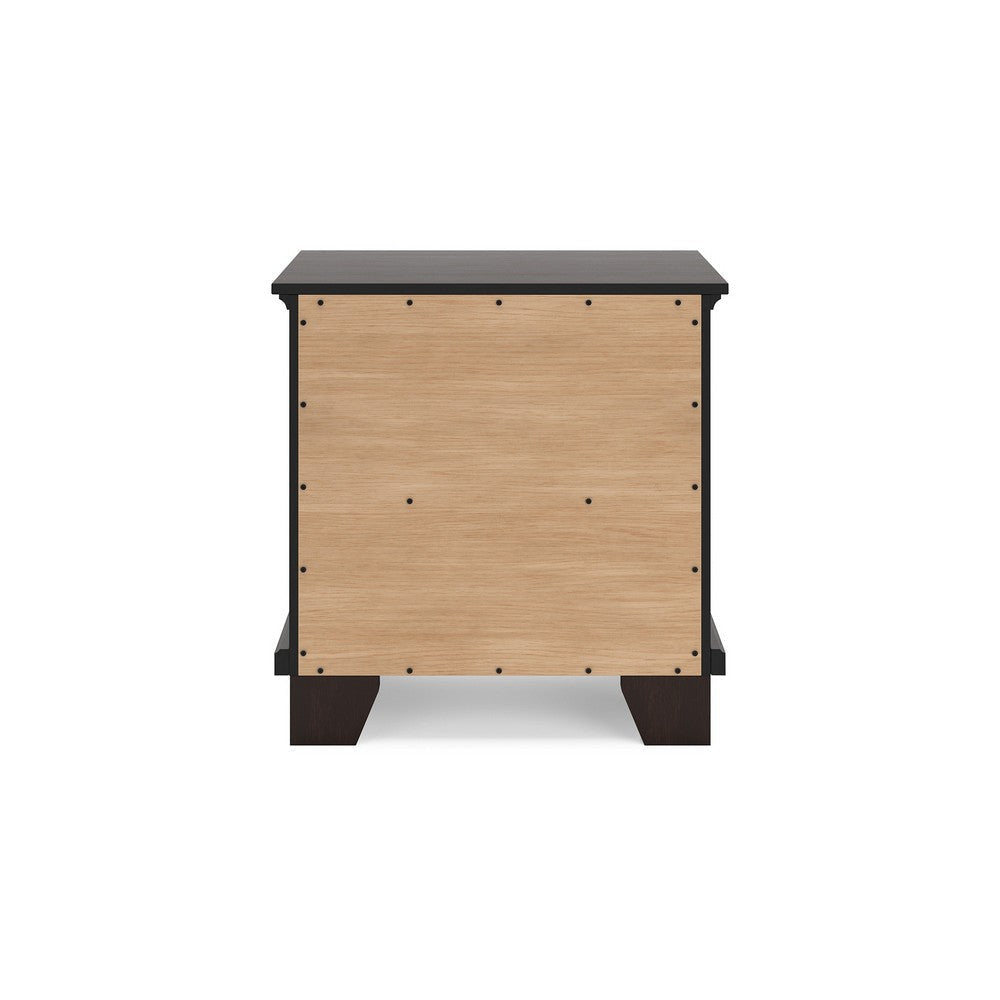 Ashley Teno Nightstand | 2 Drawers | Nickel Handles | Dark Brown Solid Wood BM327965