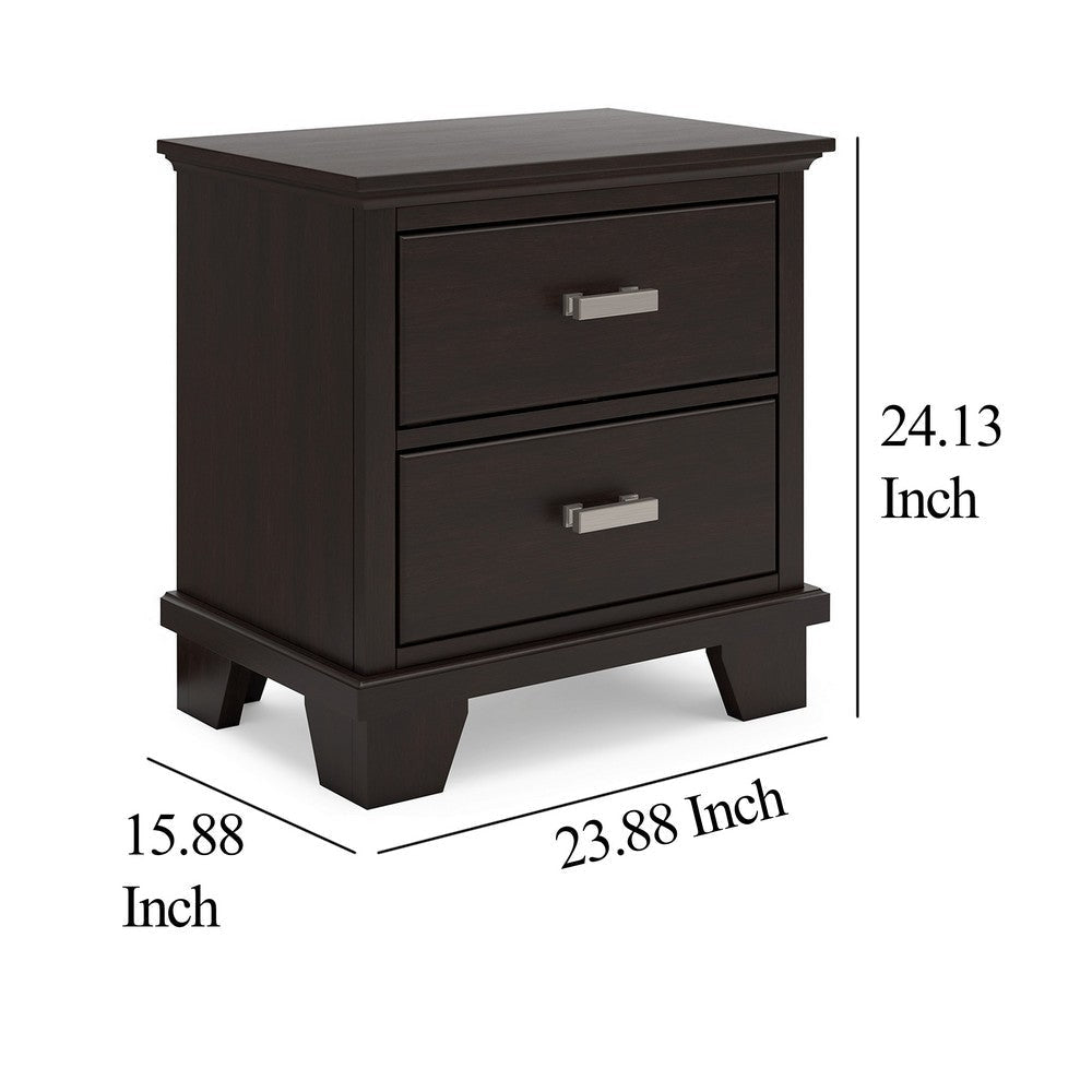 Ashley Teno Nightstand | 2 Drawers | Nickel Handles | Dark Brown Solid Wood BM327965