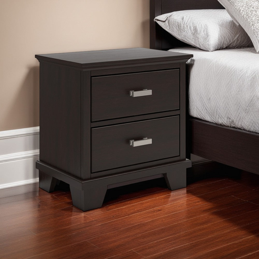 Ashley Teno Nightstand | 2 Drawers | Nickel Handles | Dark Brown Solid Wood BM327965