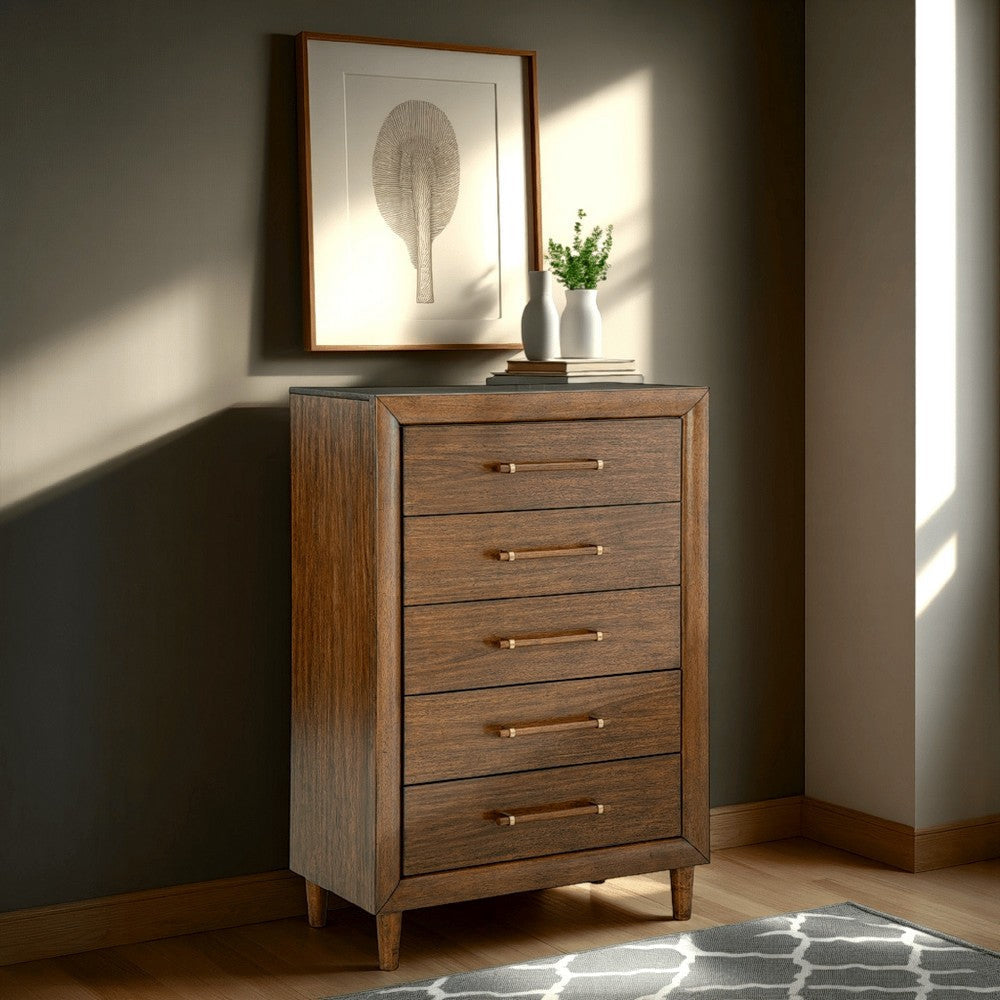 Ashley Jeyn Tall Dresser Chest | 5 Drawer | Traditional Dark Brown Solid Wood