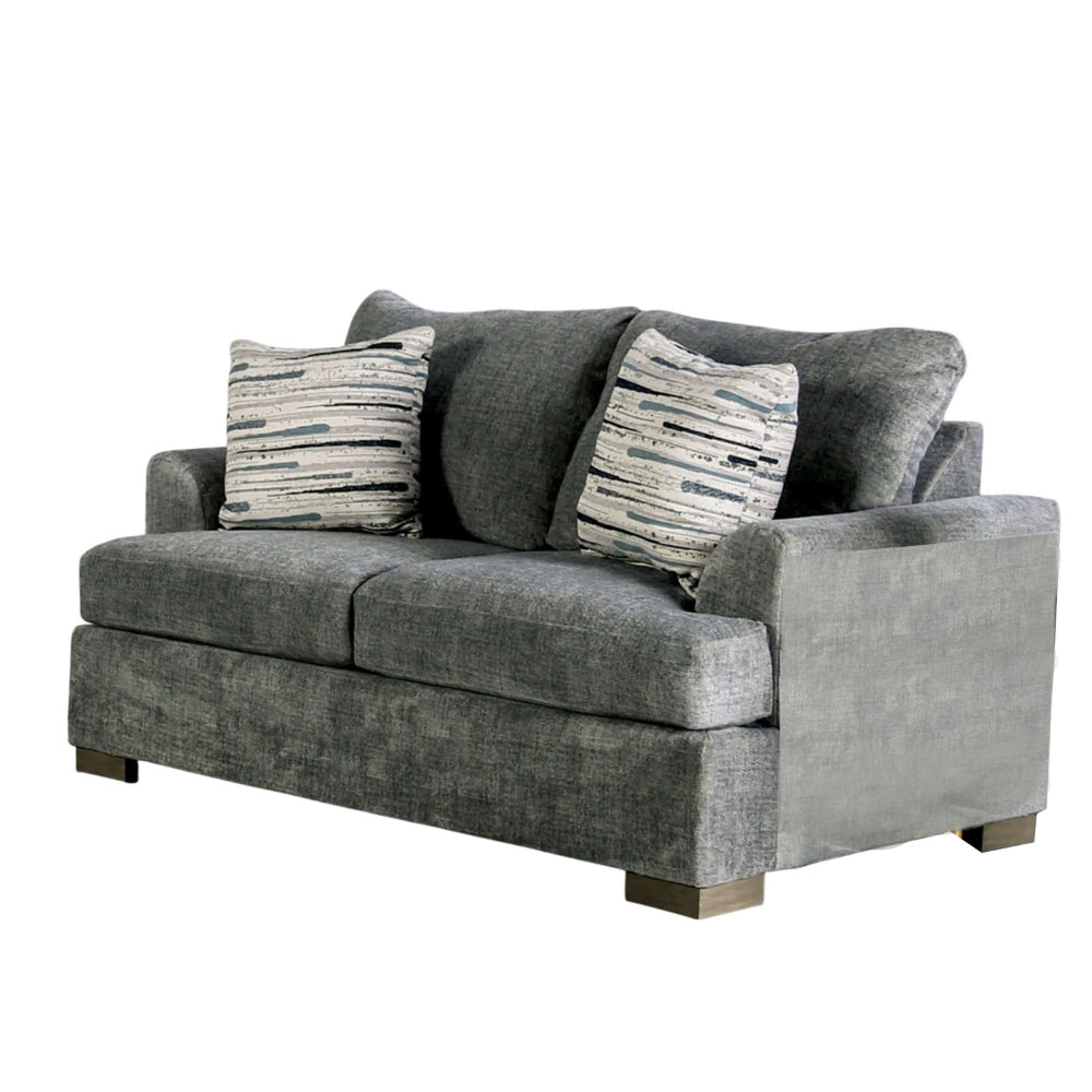 Lewis Loveseat with 2 Accent Pillows 67 Inch Gray Fabric