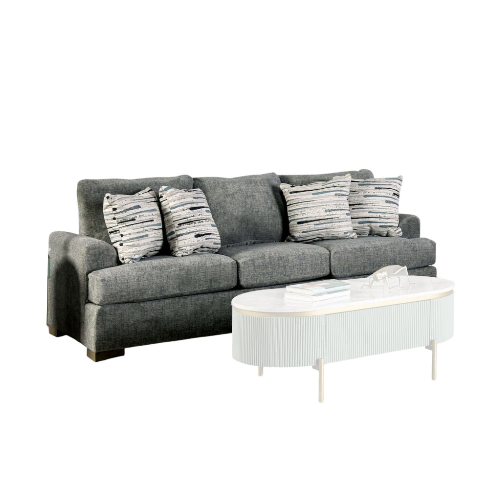 Lewis Sofa with 4 Accent Pillows 92 Inch Gray Polyester BM327991