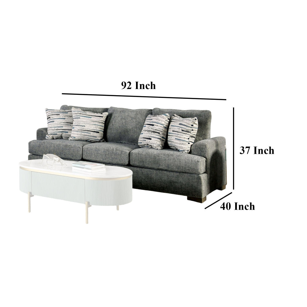 Lewis Sofa with 4 Accent Pillows 92 Inch Gray Polyester BM327991