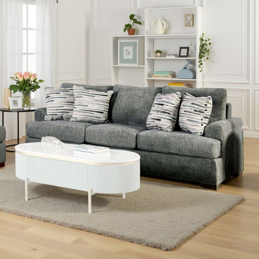 Lewis Sofa with 4 Accent Pillows, 92 Inch , Gray Polyester
