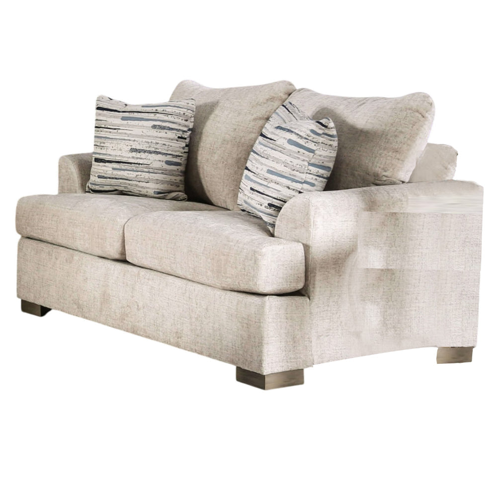 Lewis Loveseat with 2 Accent PIllows 67 Inch Cream Fabric