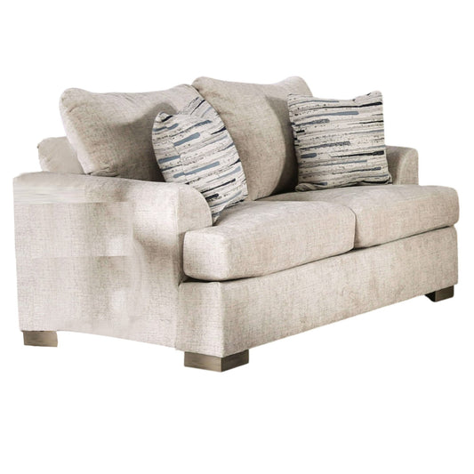 Lewis Loveseat with 2 Accent PIllows, 67 Inch, Cream Fabric