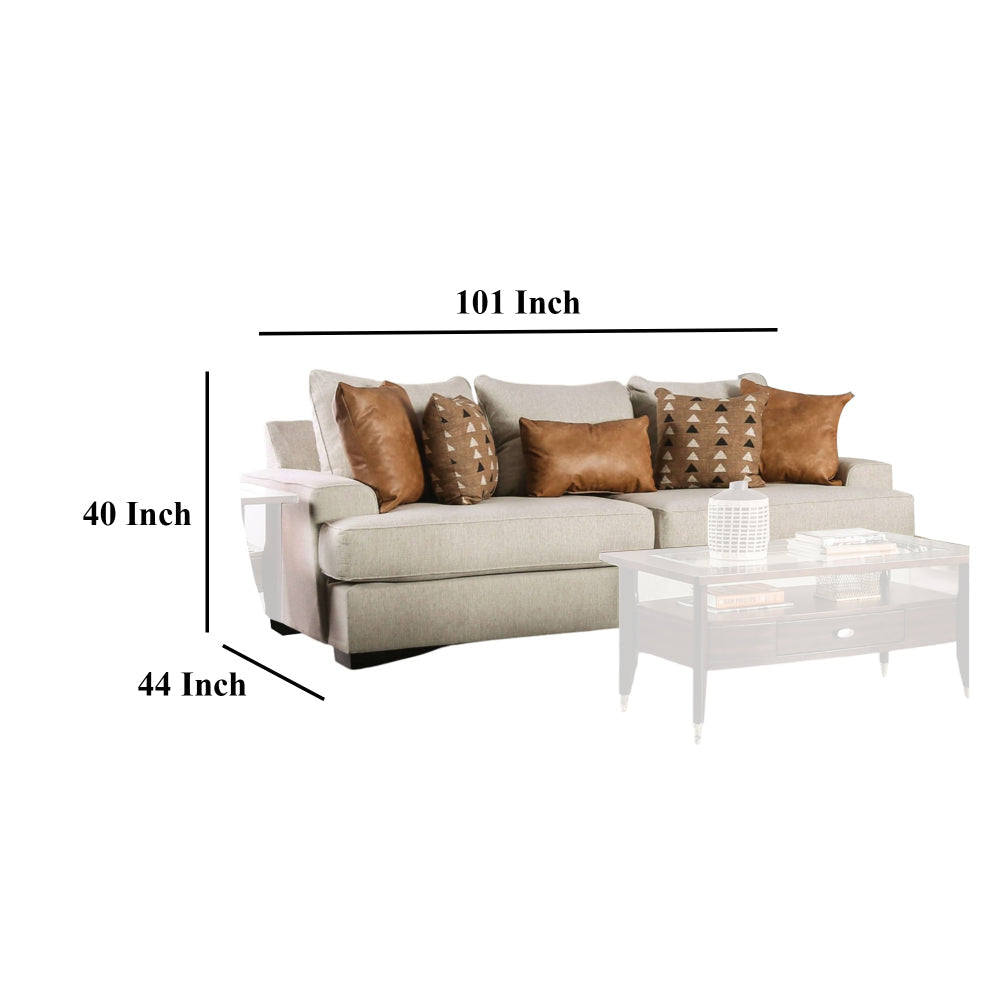 Adow Sofa, 4 Accent PIllows 1 Lumbar 101 Inch Sand Caramel BM328001