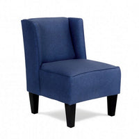 Carie Kids Chair with Wingback and Welt Trim, Solid Wood, Blue Fabric