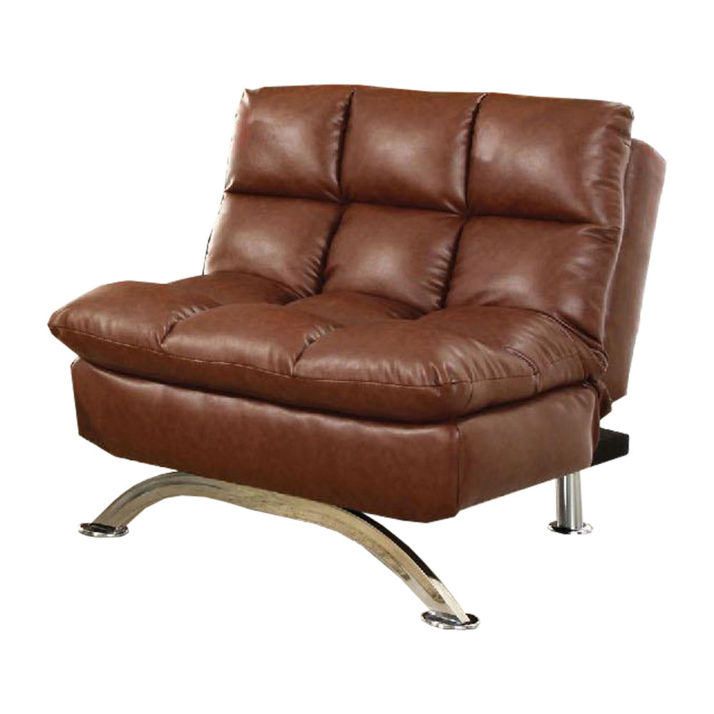Karla Accent Chair Lounger Chrome Saddle Brown Tufted Faux Leather BM328007