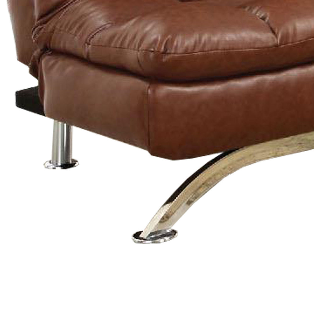 Karla Accent Chair Lounger Chrome Saddle Brown Tufted Faux Leather BM328007
