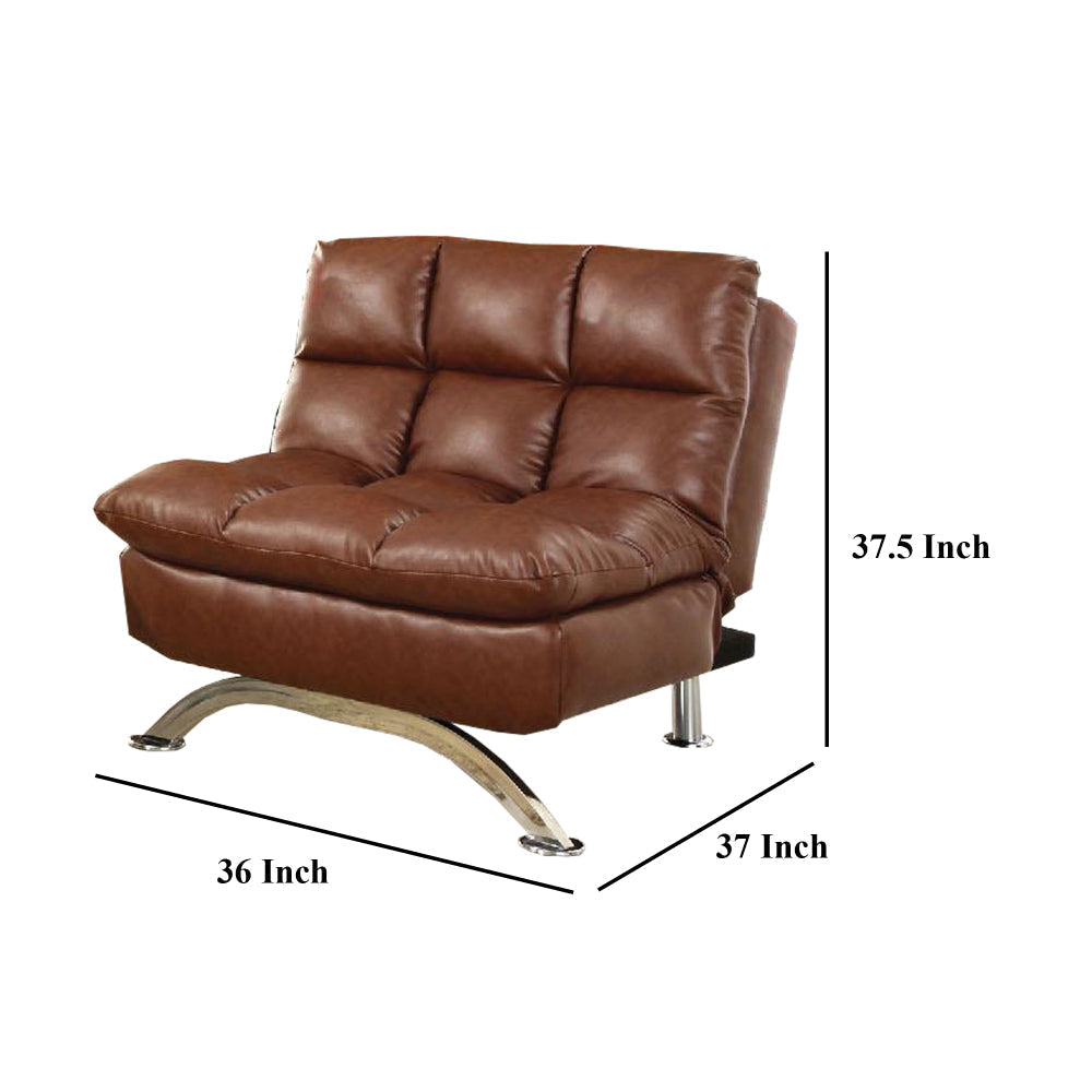 Karla Accent Chair Lounger Chrome Saddle Brown Tufted Faux Leather BM328007