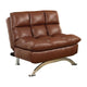 Karla Accent Chair Lounger, Chrome, Saddle Brown Tufted Faux Leather