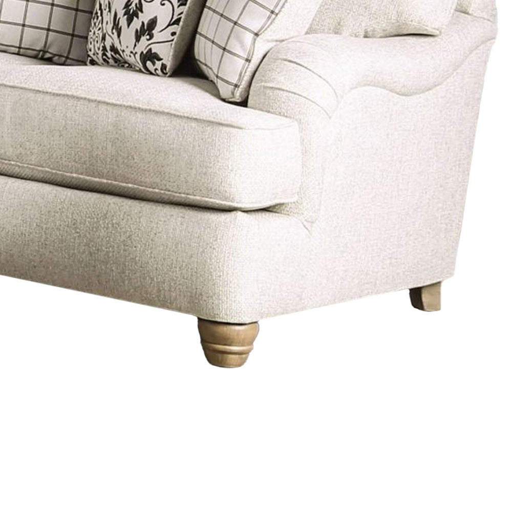 Selly Loveseat Ivory Fabric 4 Accent Pillows Pleated Arms 65 Inch BM328034