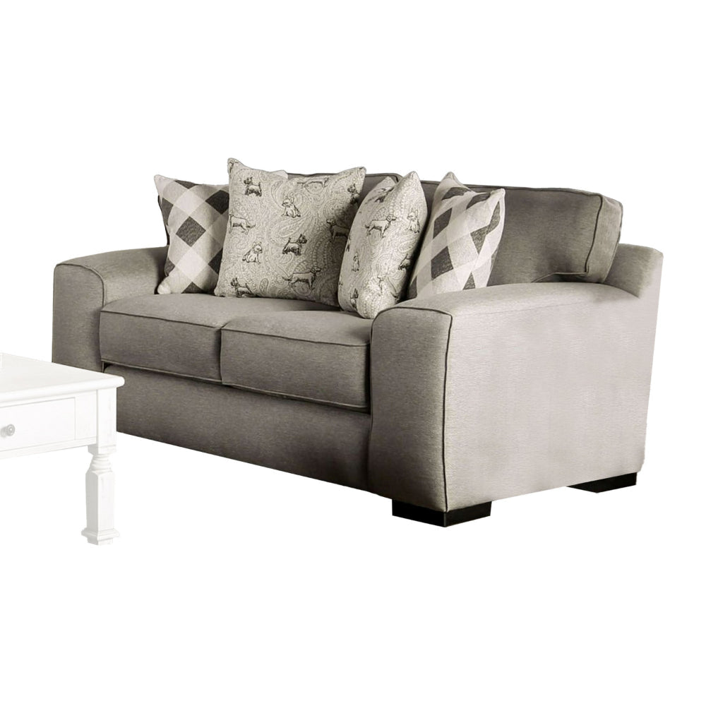 Edison Loveseat Gray Fabric 4 Throw Pillows Track Arms 75 Inch BM328036