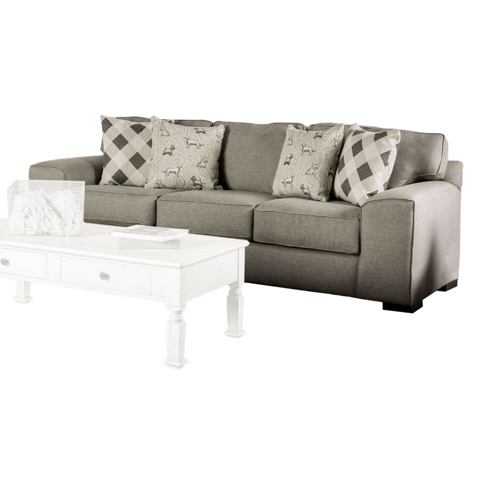 Edison Sofa Gray Fabric 4 Accent Throw Pillows Track Arms 101 Inch BM328037