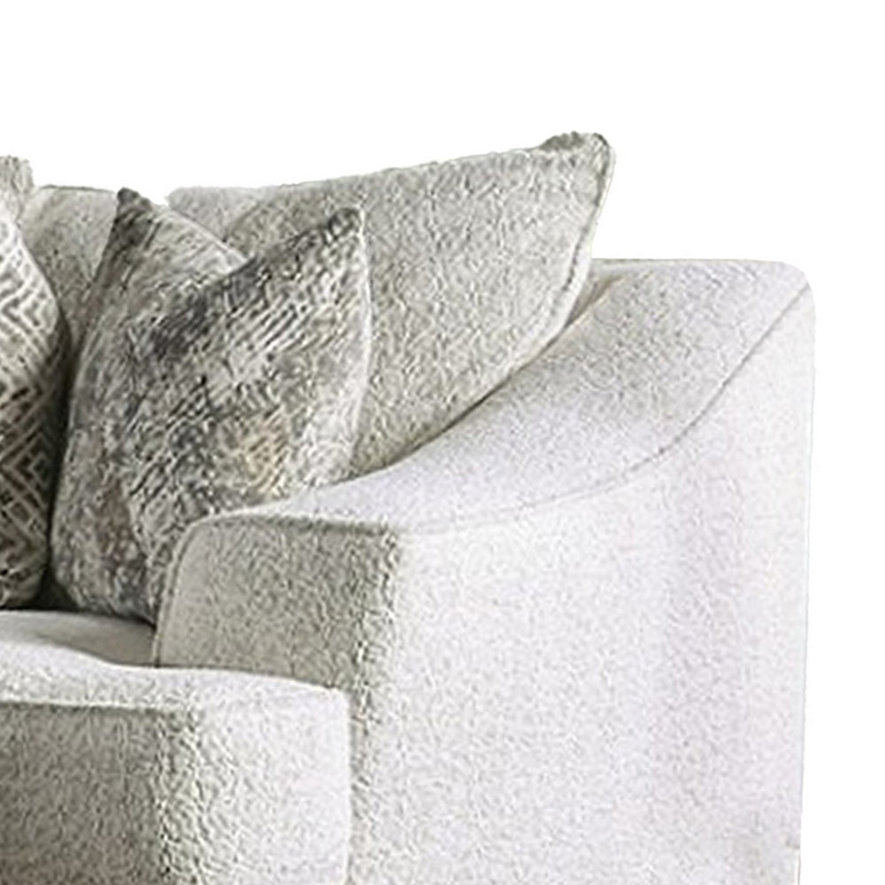 Syma Loveseat Ivory Boucle 4 Throw Pillows Track Arms 84 Inch BM328038