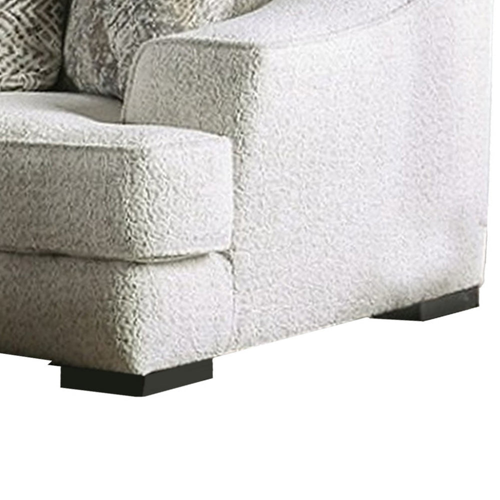 Syma Loveseat Ivory Boucle 4 Throw Pillows Track Arms 84 Inch BM328038