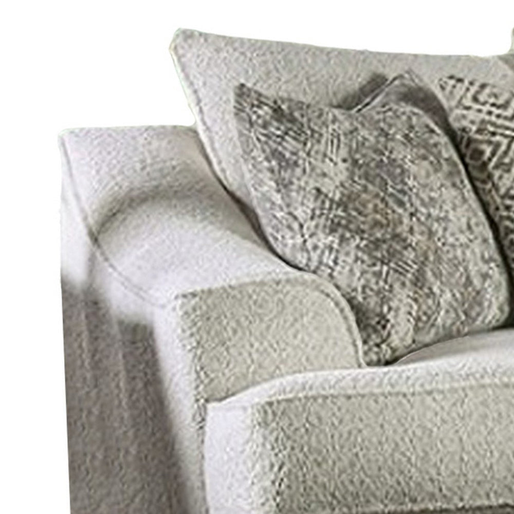 Syma Sofa Ivory Boucle 4 Throw Pillows Sloped Track Arms 102 Inch BM328039