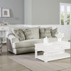Syma Sofa, Ivory Boucle, 4 Throw Pillows, Sloped Track Arms, 102 Inch