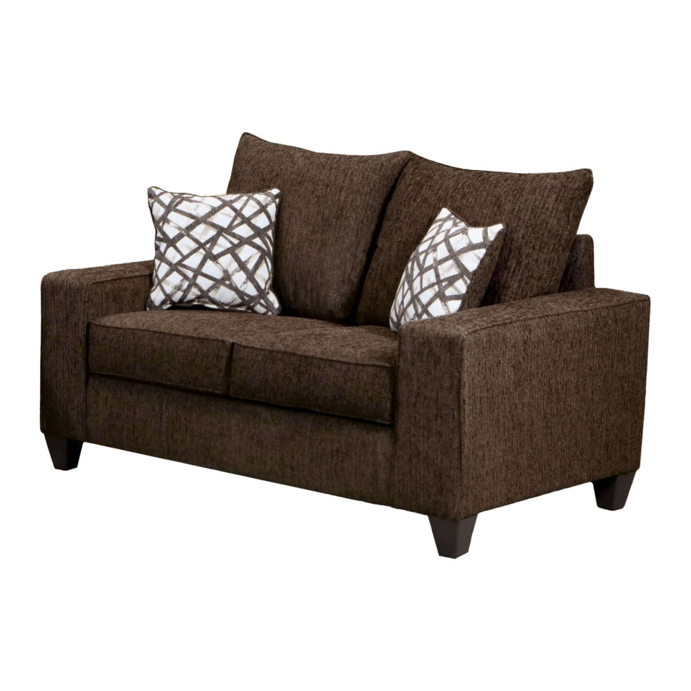 Marlow Loveseat Chocolate Brown Chenille 2 Throw Pillows 61 Inch BM328044