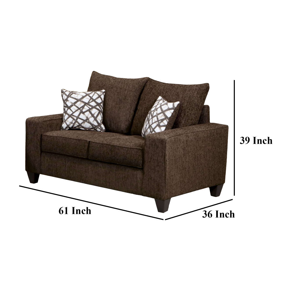 Marlow Loveseat Chocolate Brown Chenille 2 Throw Pillows 61 Inch BM328044