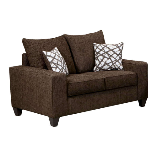 Marlow Loveseat, Chocolate Brown Chenille, 2 Throw Pillows, 61 Inch