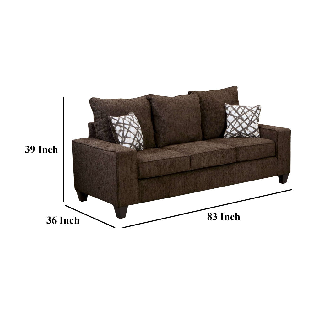 Marlow Sofa Chocolate Brown Chenille 2 Accent Throw Pillows 83 Inch BM328045