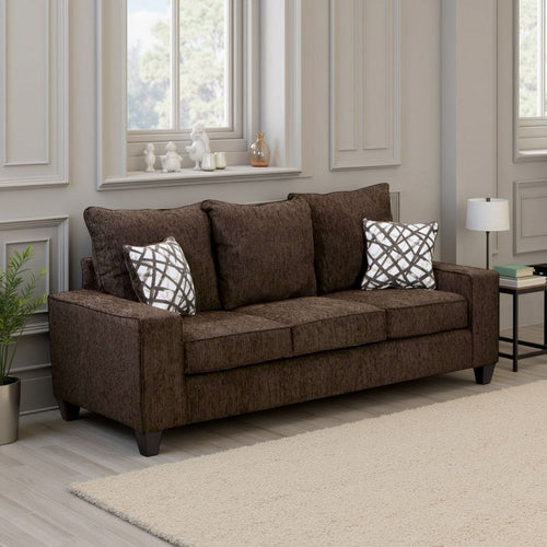Marlow Sofa, Chocolate Brown Chenille, 2 Accent Throw Pillows, 83 Inch