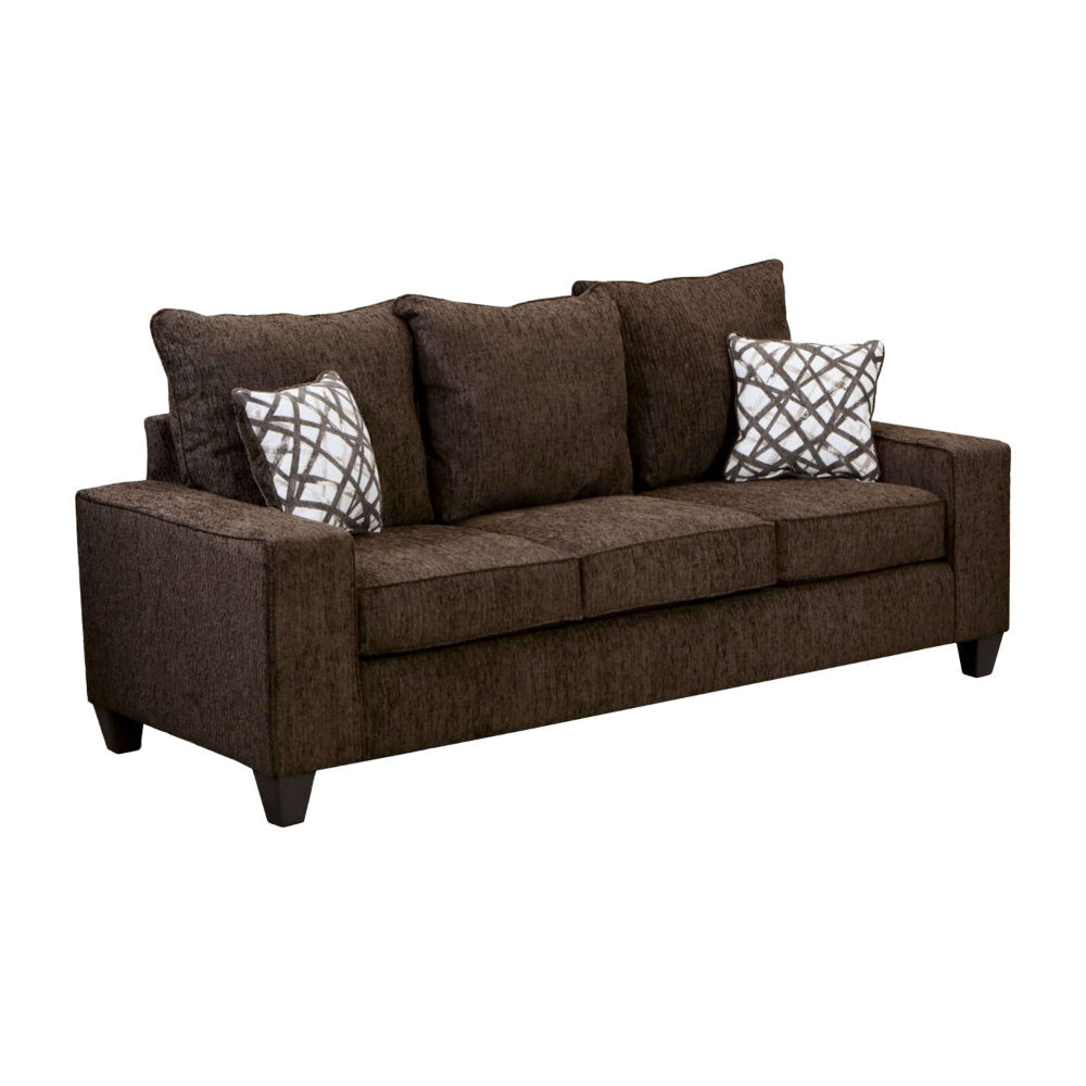 Marlow Sofa, Chocolate Brown Chenille, 2 Accent Throw Pillows, 83 Inch
