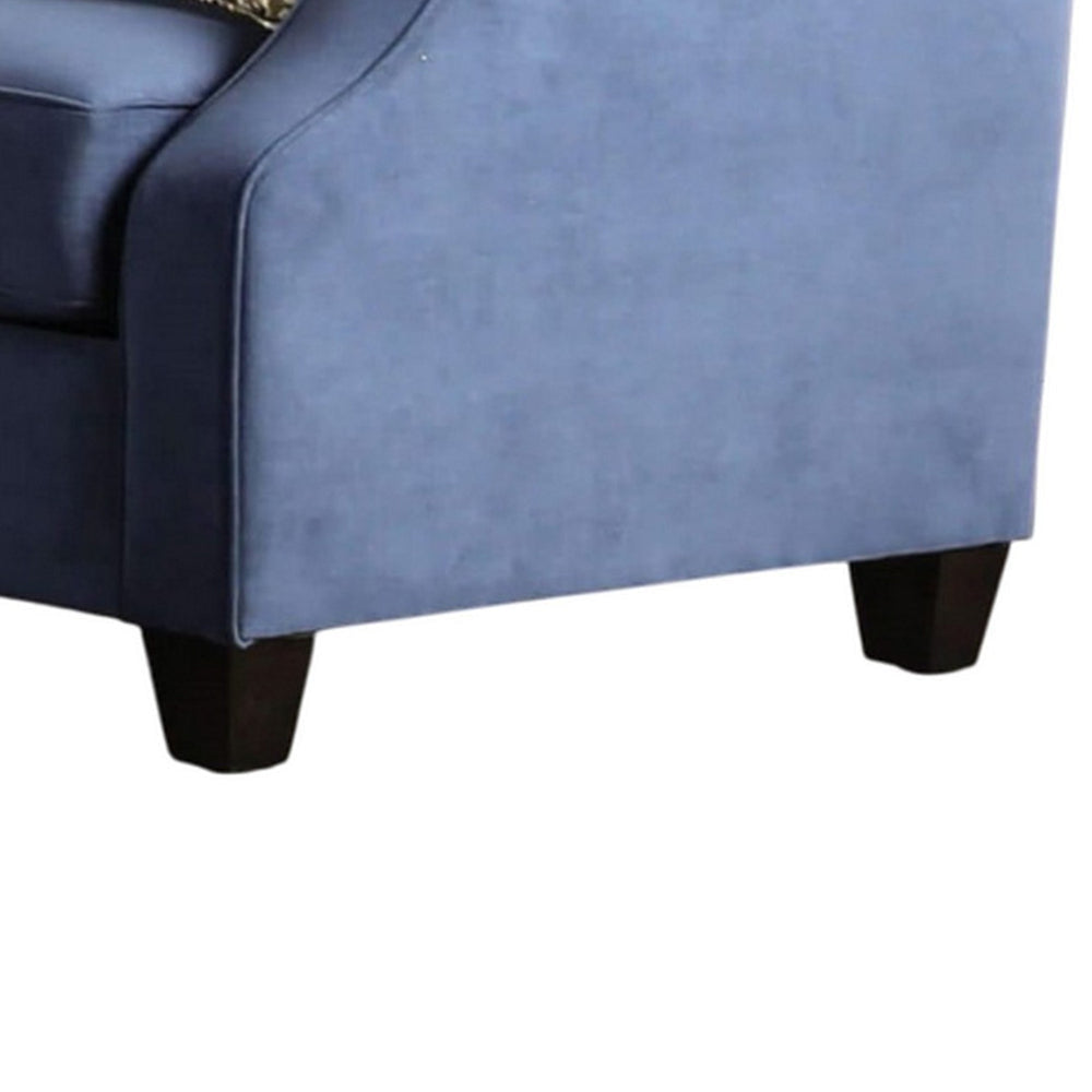 Omis Loveseat Navy Blue Velvet 5 Accent Pillows Solid Wood 65 Inch BM328053