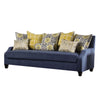 Omis Sofa Navy Blue Velvet 8 Accent Pillows Solid Wood 91 Inch BM328054