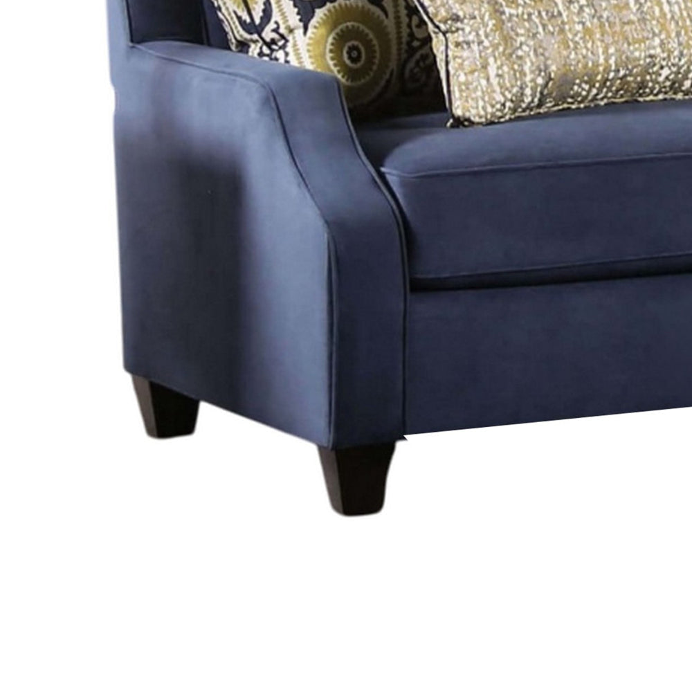 Omis Sofa Navy Blue Velvet 8 Accent Pillows Solid Wood 91 Inch BM328054