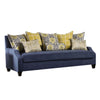Omis Sofa, Navy Blue Velvet, 8 Accent Pillows, Solid Wood, 91 Inch