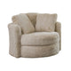 Rane Swivel Accent Chair, Beige Chenille, 2 Throw Pillows, Barrel Back