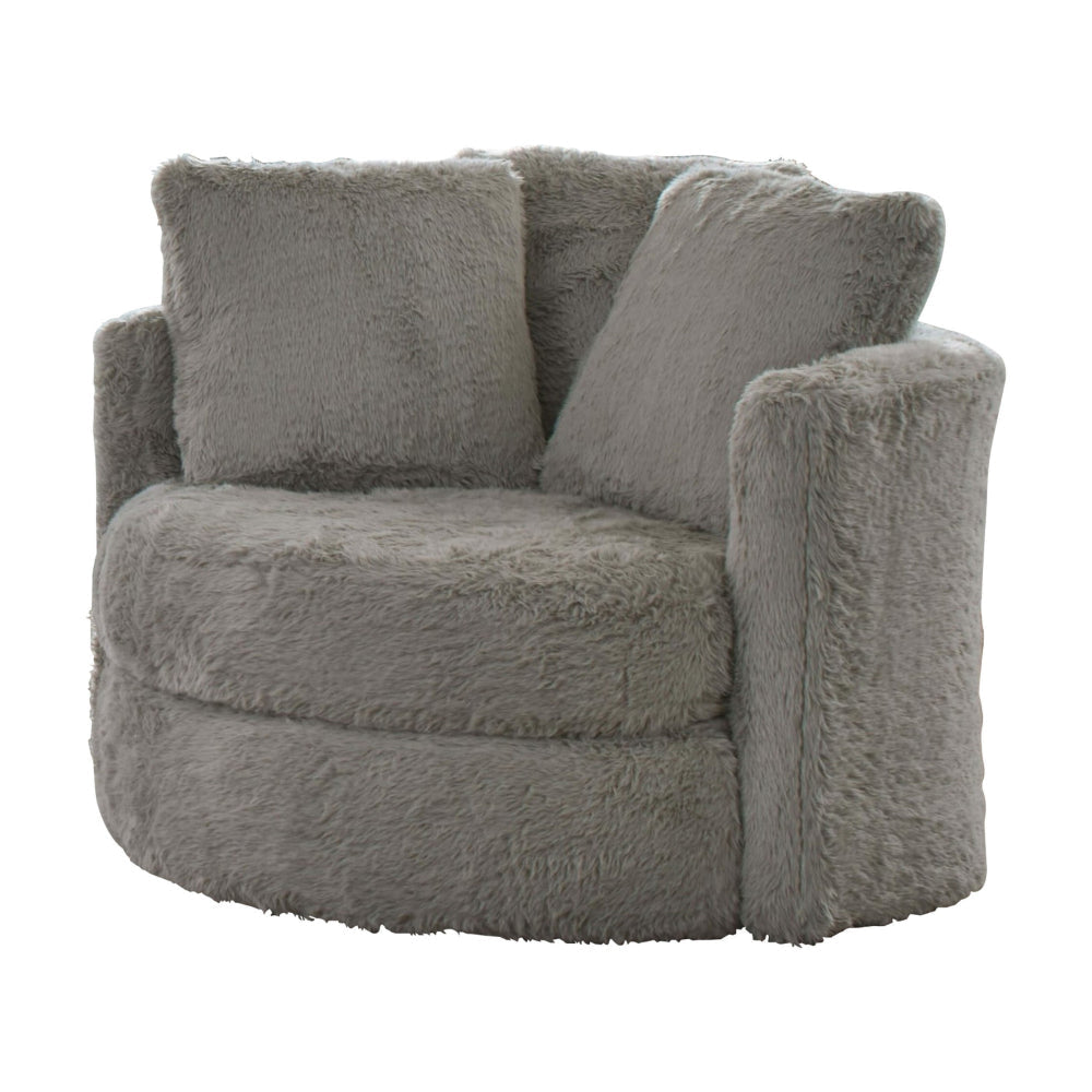 Rane Swivel Accent Chair Gray Chenille Barrel Shape Solid Wood