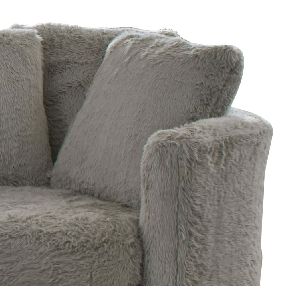 Rane Swivel Accent Chair Gray Chenille Barrel Shape Solid Wood
