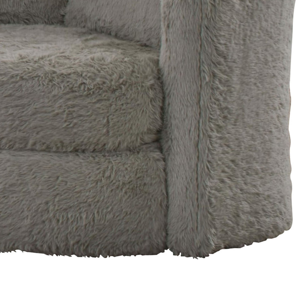 Rane Swivel Accent Chair Gray Chenille Barrel Shape Solid Wood