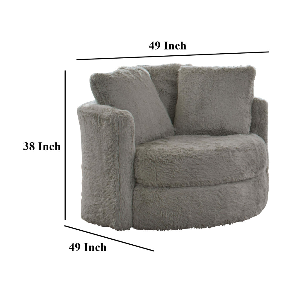 Rane Swivel Accent Chair Gray Chenille Barrel Shape Solid Wood