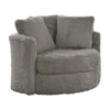 Rane Swivel Accent Chair, Gray Chenille, Barrel Shape, Solid Wood