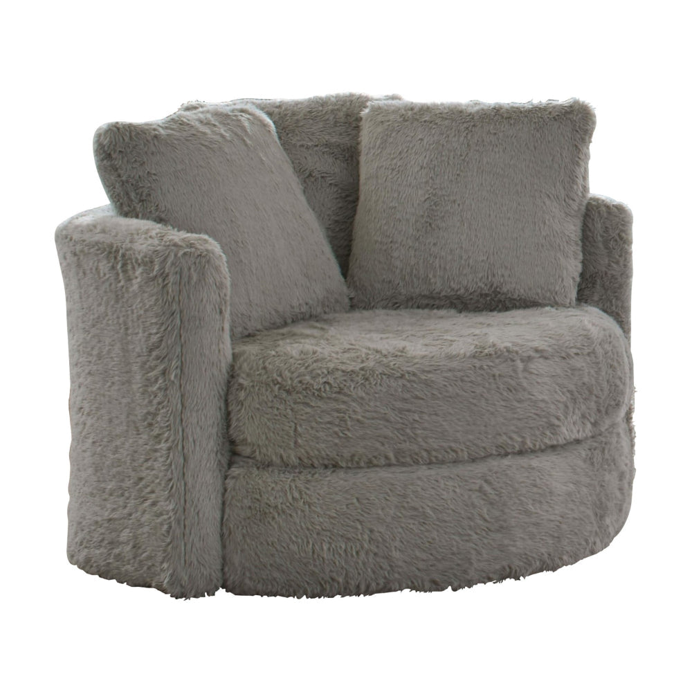 Rane Swivel Accent Chair, Gray Chenille, Barrel Shape, Solid Wood