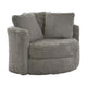 Rane Swivel Accent Chair, Gray Chenille, Barrel Shape, Solid Wood