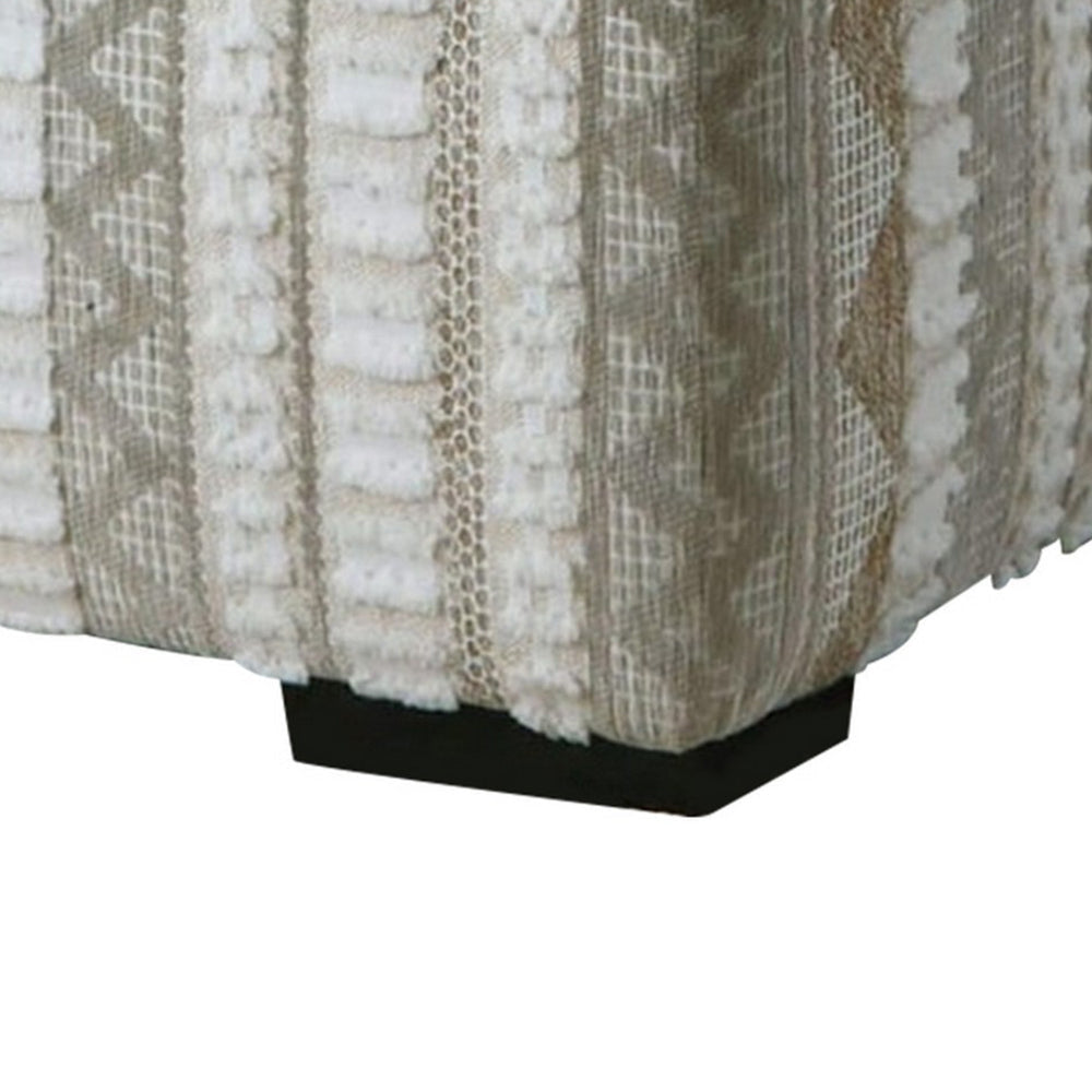 Phan Ottoman Plush Ivory Chenille Elegant Lined Pattern 41 Inch BM328060