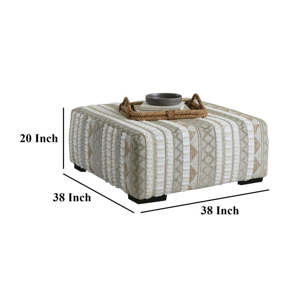 Phan Ottoman Plush Ivory Chenille Elegant Lined Pattern 41 Inch BM328060