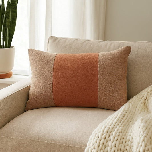 Ashley Ako 14 x 20 Lumbar Accent Throw Pillow | Spice Orange Cotton Stripe BM328064