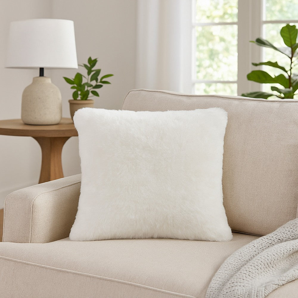Ashley Dift Square Accent Throw Pillow | 20" | White Faux Rabbit Fur Face