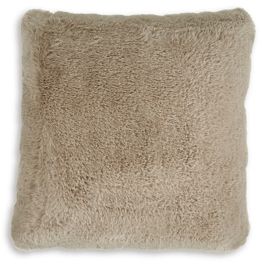 Ashley Dift Square Accent Throw Pillow | 20" | Taupe Beige Faux Rabbit Fur