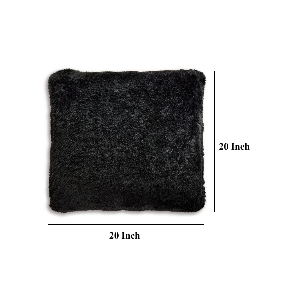Ashley Dift Square Accent Throw Pillow | 20’’ | Black Faux Rabbit Fur Face BM328072